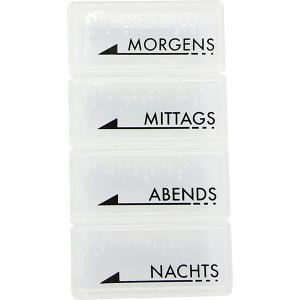 Tablettendose mo/mi/ab/na m.Blindenschr.weiß trans, 1 ST